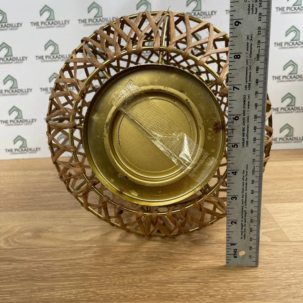 Allen + Roth Woven Rattan Gold Metal Pillar Candle Outdoor Decorative Lantern